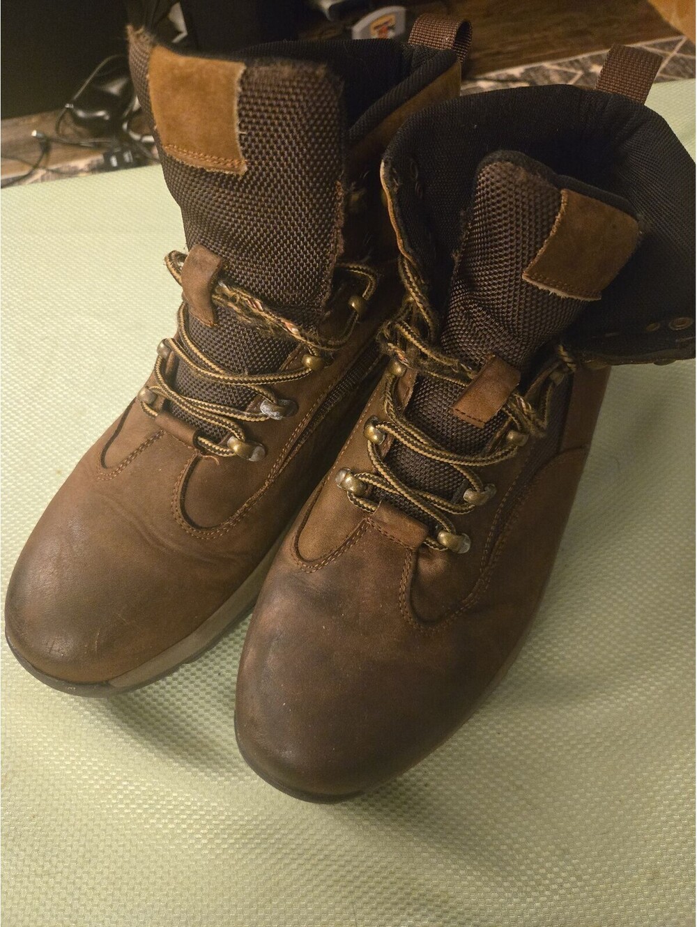 Vostey Men's Brown Leather Mid-Top Work Boots - Size 11